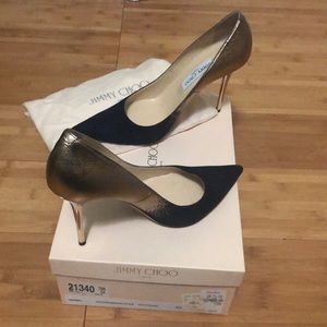 Suede Navy Blu/Gold Jimmy Choo Pumps, dust bag/box